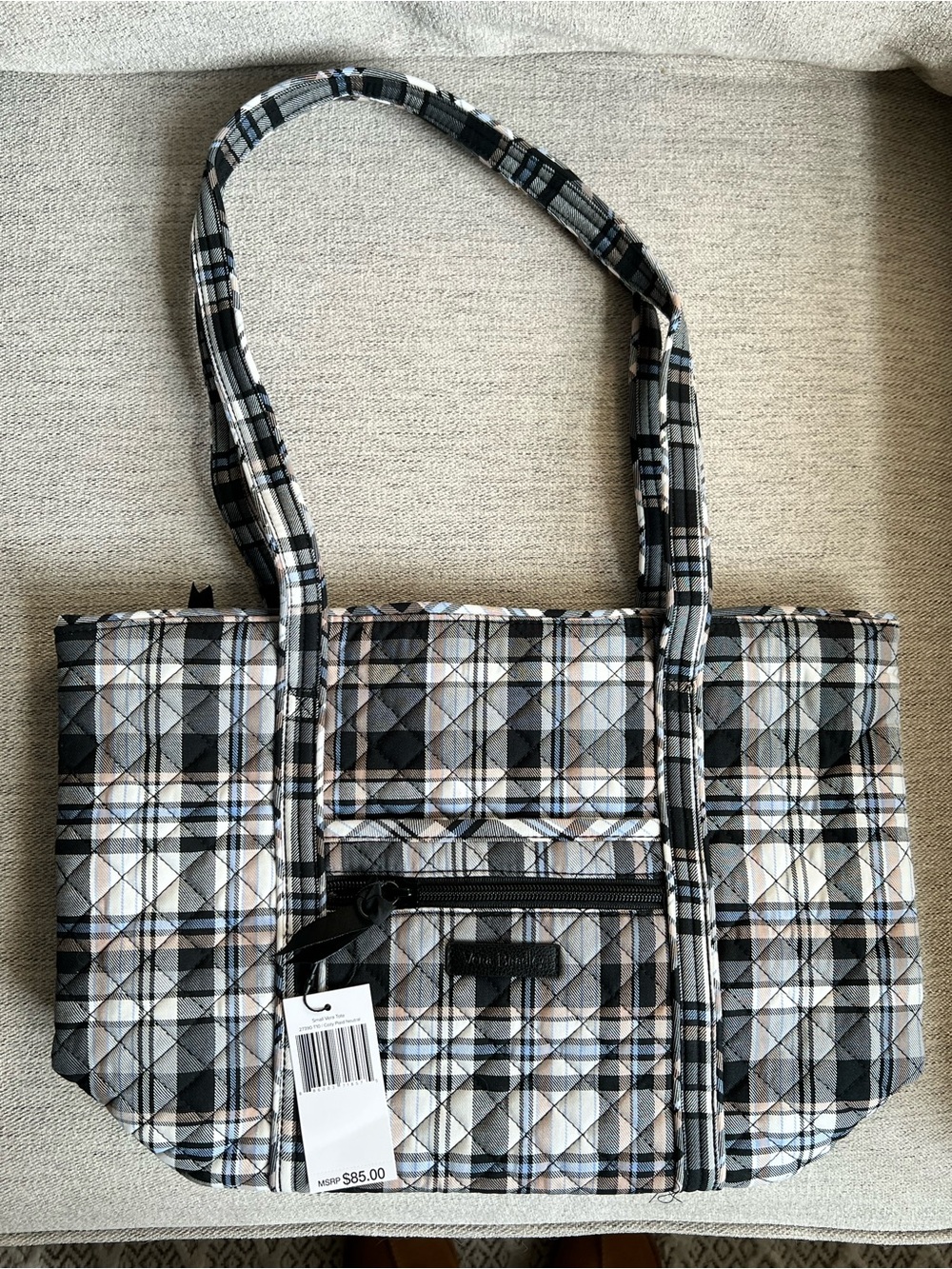 Vera Bradley Small Vera Tote in Cozy Plaid Neutral
